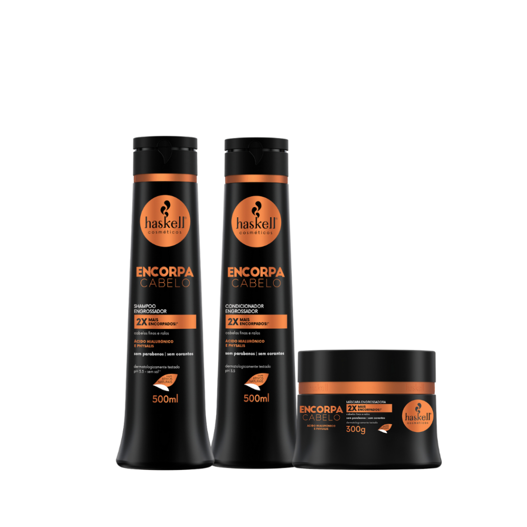 Shampoo, Condicionador 500ml e Mascara 300g Encorpa Cabelo Haskell Kit