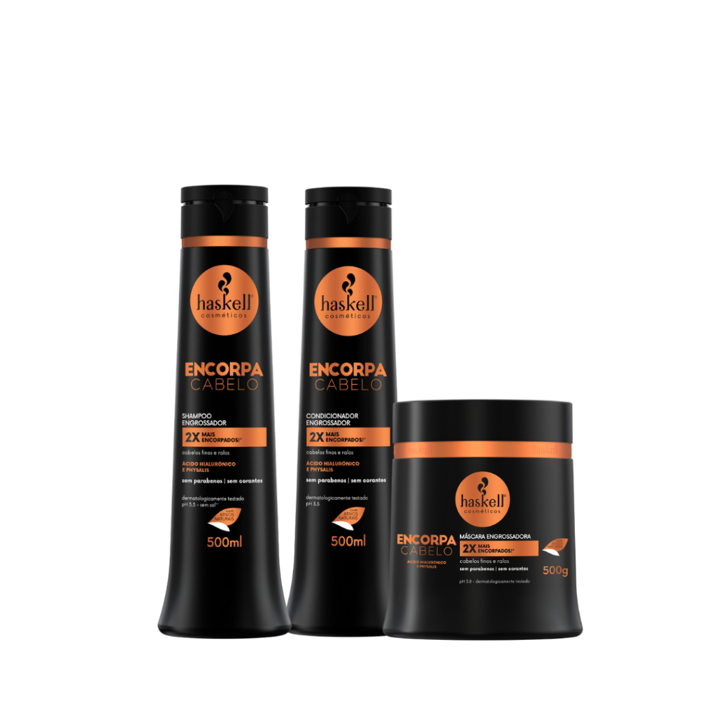 Shampoo, Condicionador e Mascara Encorpa Cabelo 500ml Haskell Kit