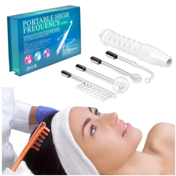 Aparelho Alta Frequência Portátil Para Limpeza De Pele Tratamento Facial e Capilar 4 Eletrodos