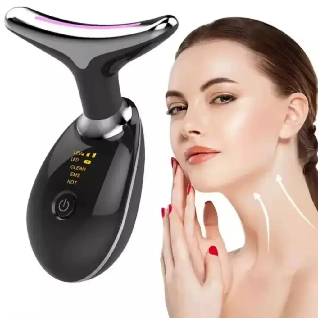 Massageador De Pescoço e Rosto LED Vibração Fototerapia Para Rejuvenescer Firmeza Anti-Rugas em Oferta na Shopee