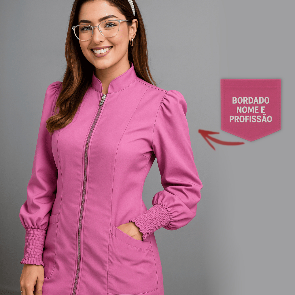 Jaleco Manga Princesa com Elastec no Punho PERSONALIZADO COM NOME + PROFISSÃO BORDADO em Oferta na Shopee