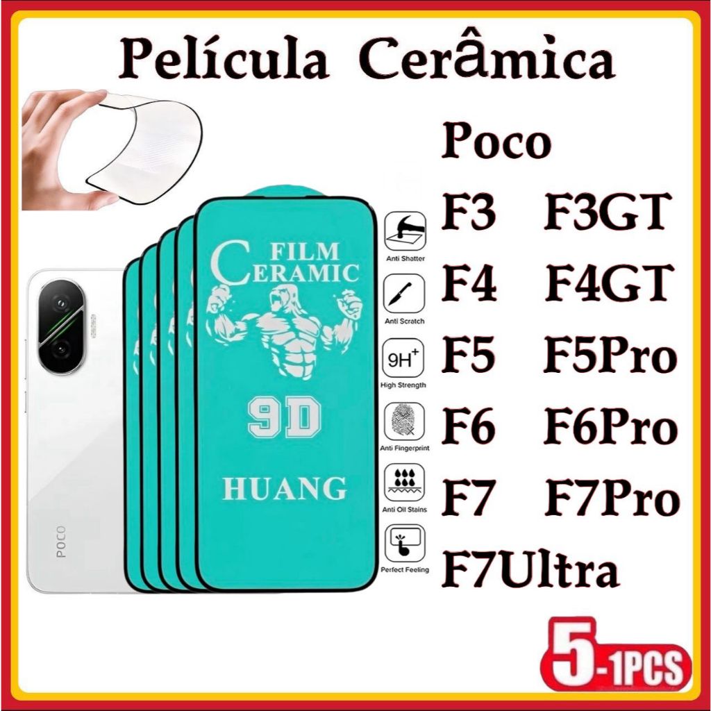 Película Cerâmica 9D 3D XIAOMI Gel Hidrogel Poco F3 F3GT F4 F4GT F5 F5Pro F6 F6Pro F7 F7Pro F7Ultra