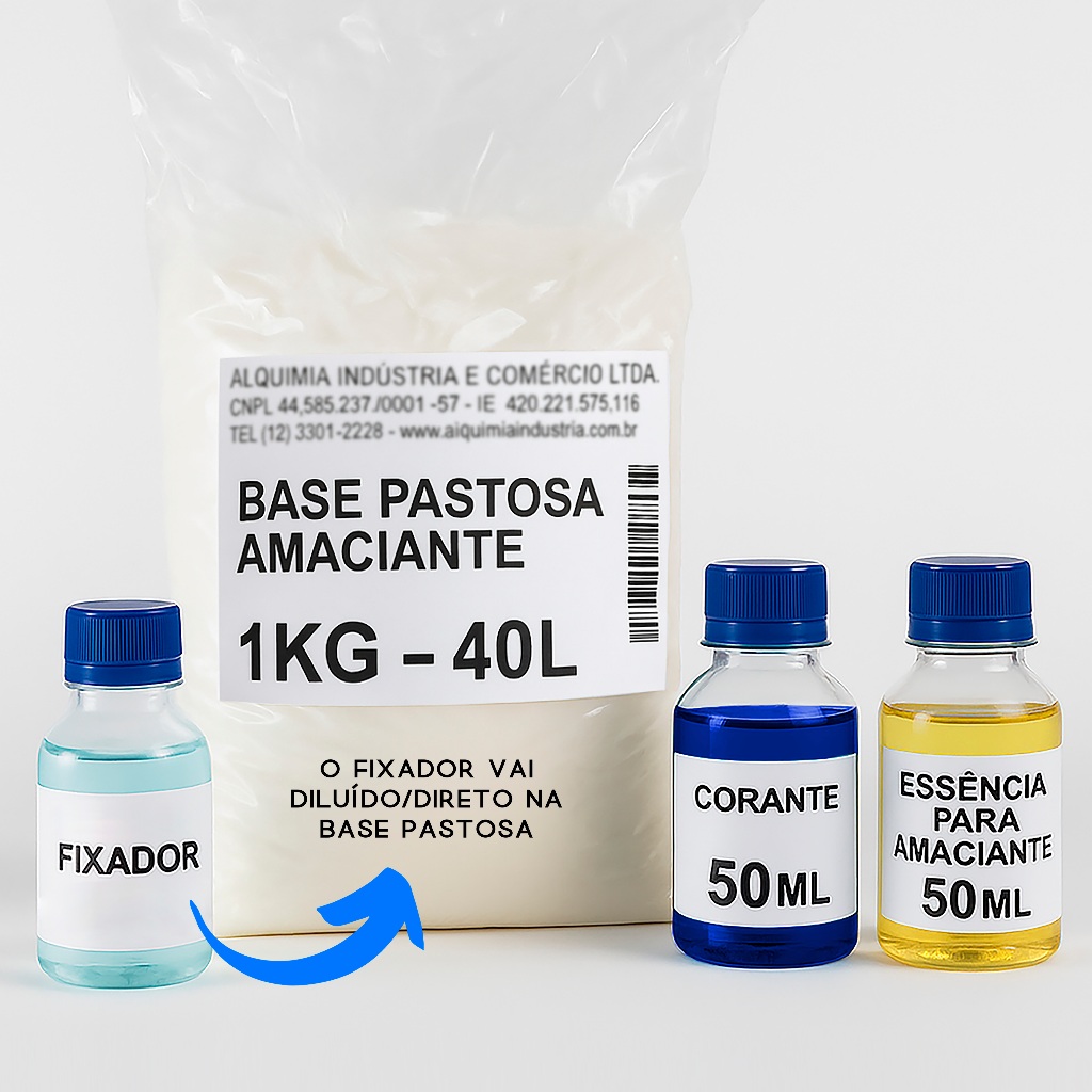 Kit Para Amaciante Concentrado Base + Corante + Essência 1Kg Rende 40 Litros