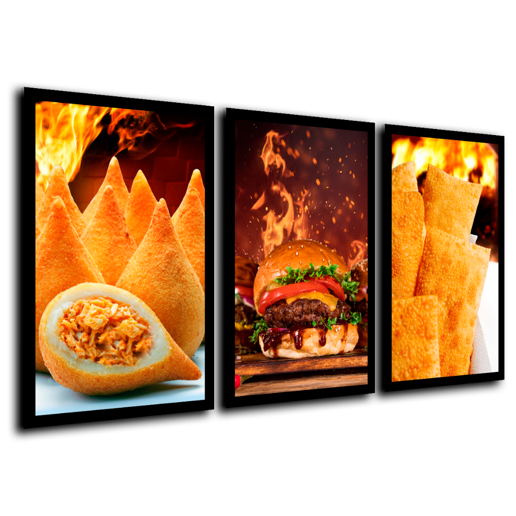 Quadros Decorativos Coxinha Pastel Hamburger Lanchonete