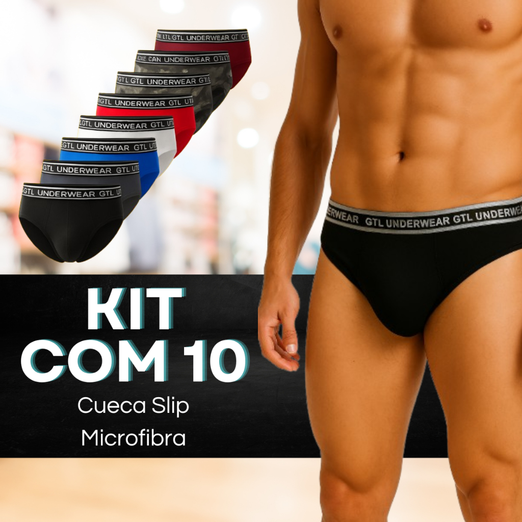Kit Com 3/5/10 Cuecas Slip Adulto Masculina Tradicional Microfibra em Oferta na Shopee