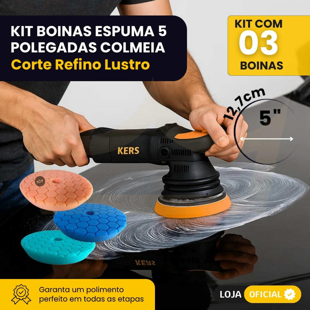 Kit Boinas Espuma Colmeia 5 Polegadas Corte Refino Lustro Kers Profissional Polimento em Oferta na Shopee