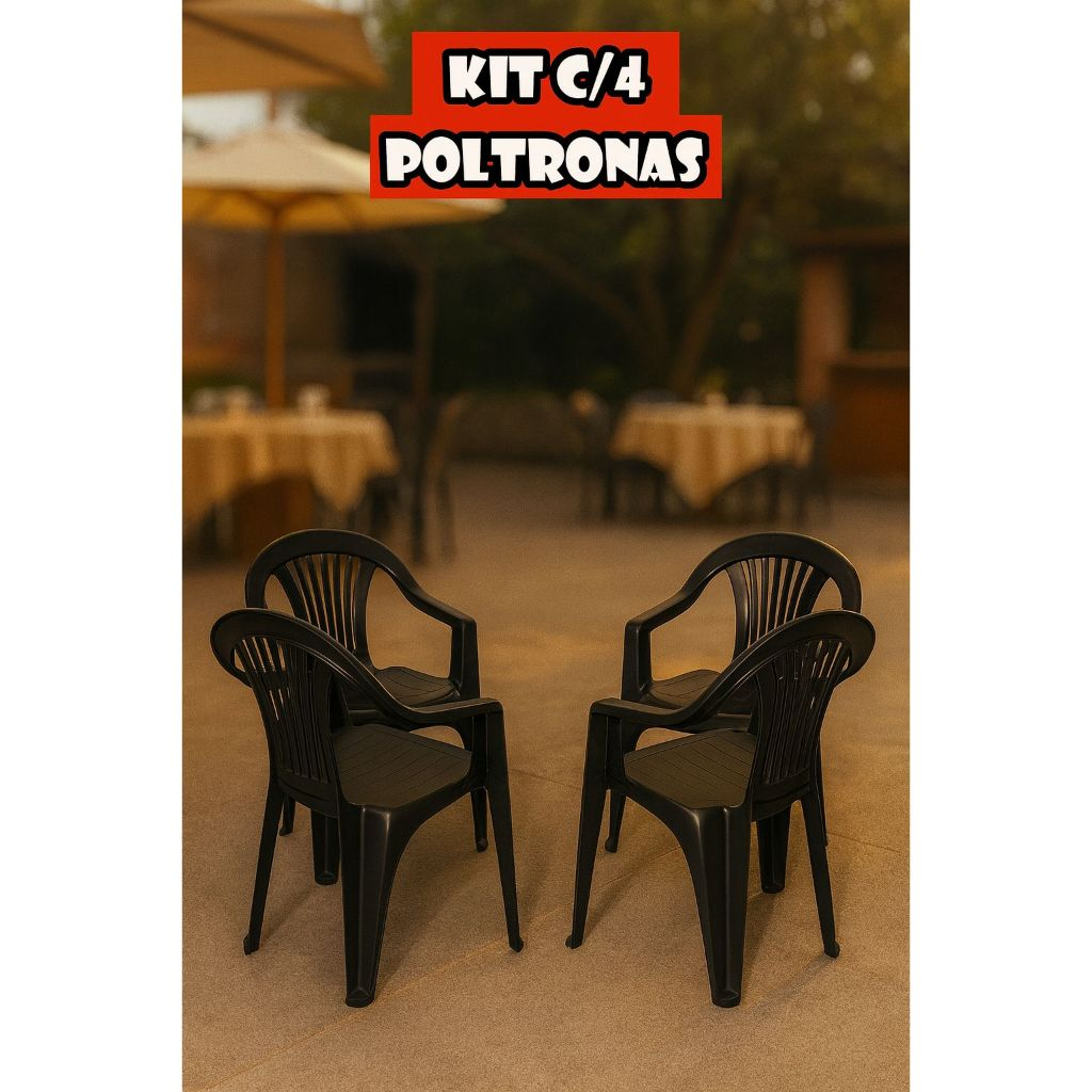 Jogo Com 4 Cadeiras Poltronas Plastico C/ Braço Bar Buffet