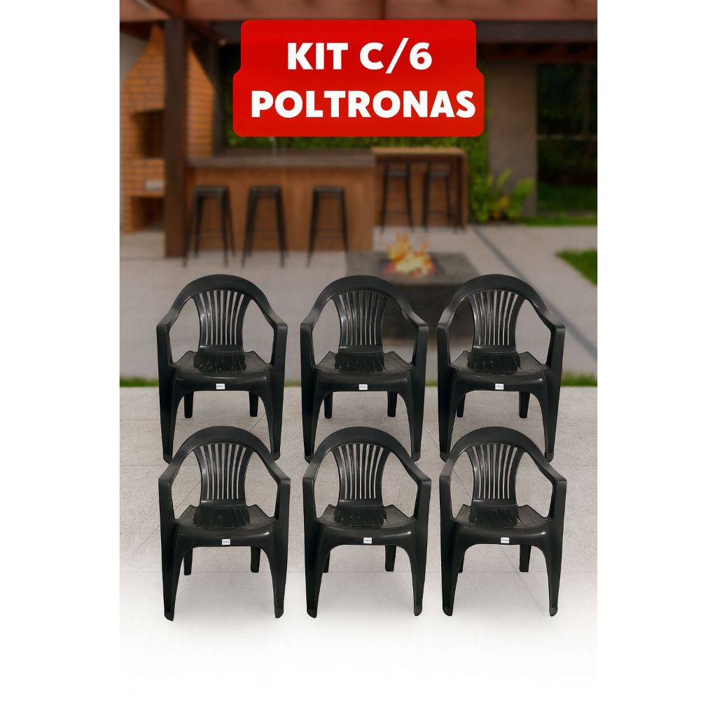Jogo Com 6 Cadeiras Poltronas Plastico C/ Braço Bar Buffet
