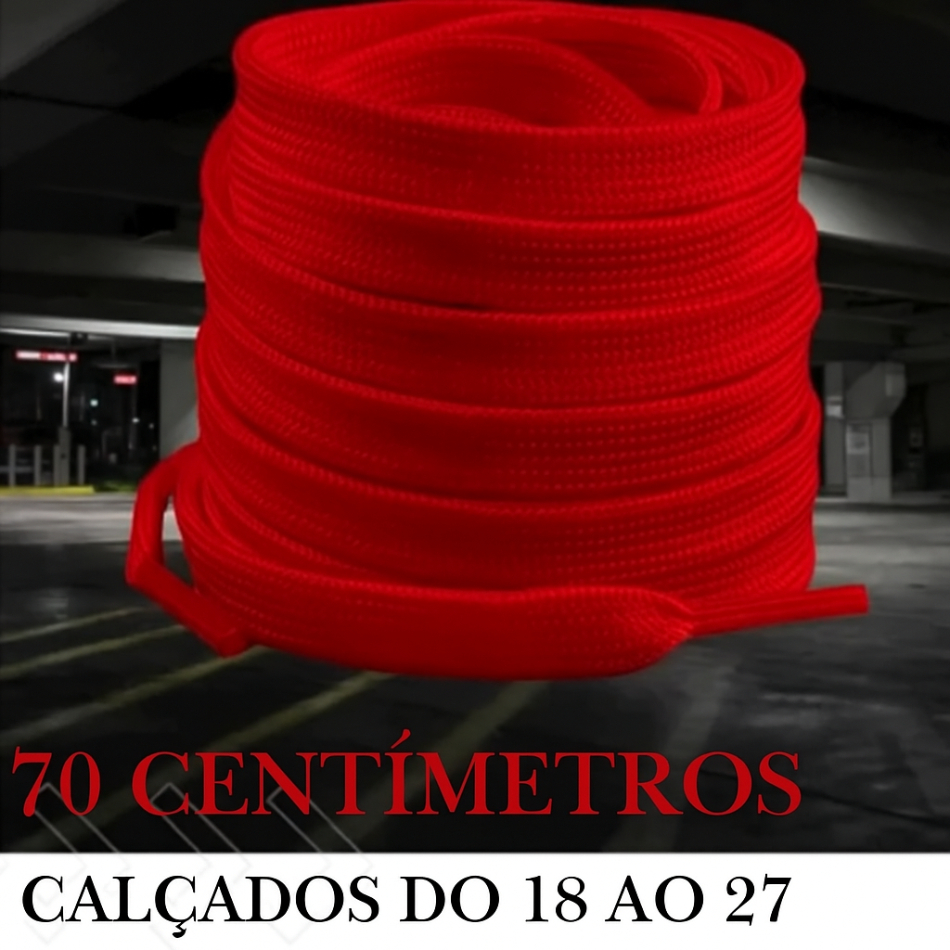 Par de Cadarço Infantil Chato 70 cm Vermelho – Renove Escola para Calçados do 18 ao 27 Tênis Unissex