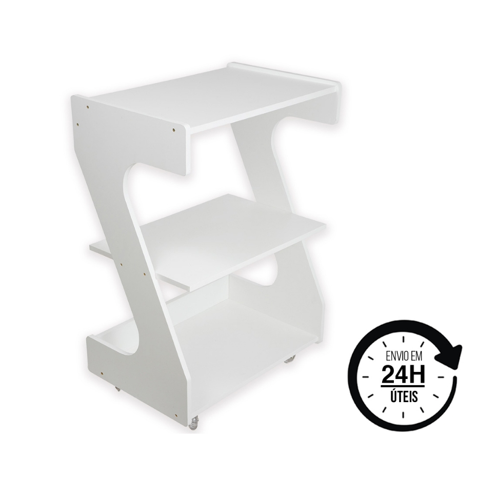 Carrinho Mesa Auxiliar Z Organizador Prateleiras MDF Rodízios Manicure Pedicure Estética Tatuador