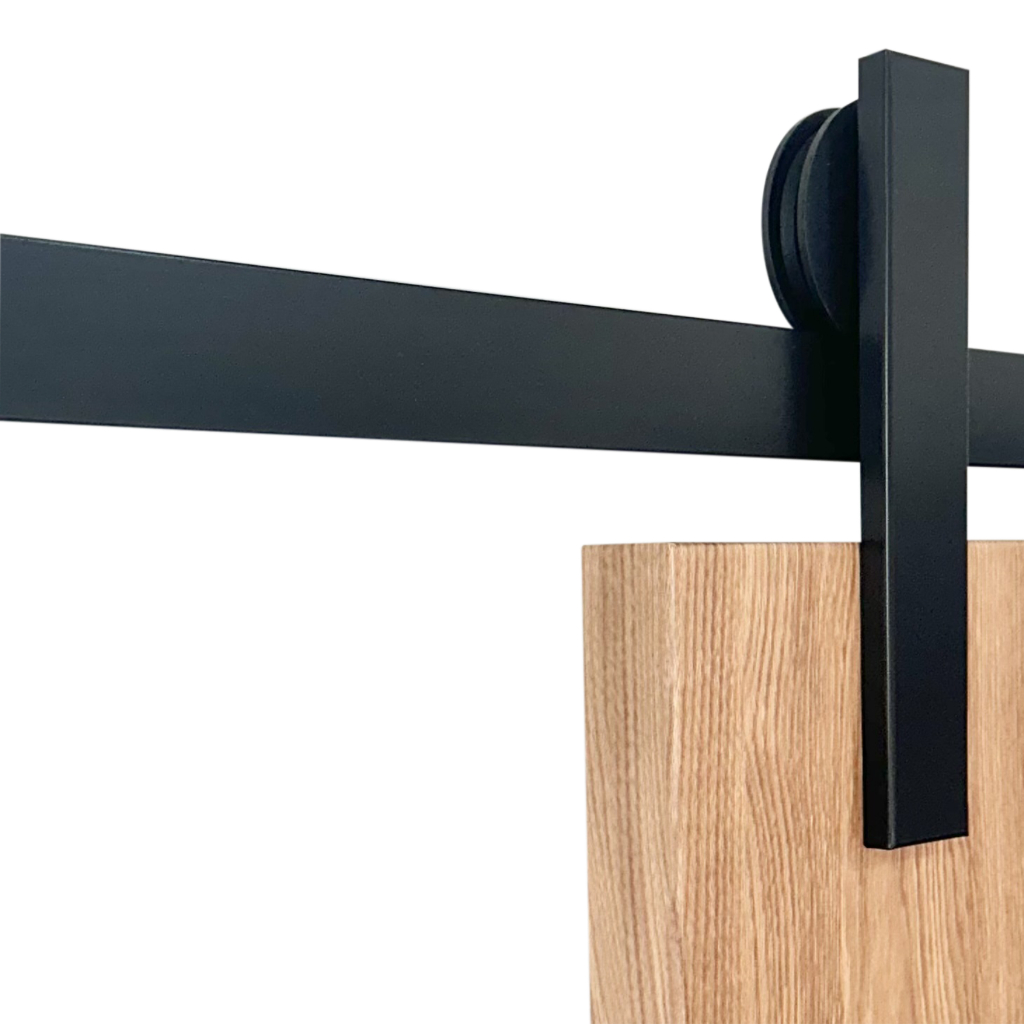 Kit Trilho Porta de Correr Roldana Aparente Preto com 2 metros.