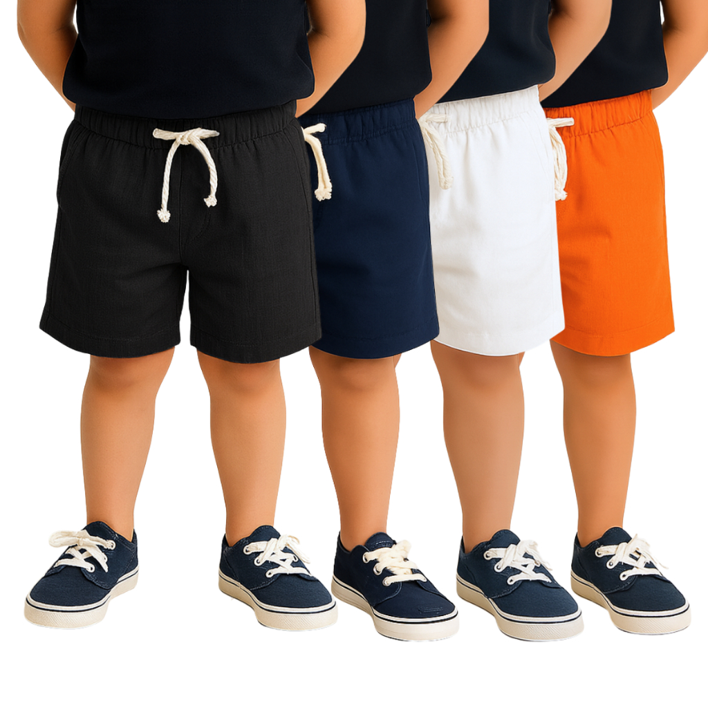 Kit 4 Bermuda Masculina Infantil de Linho 4 a 16 Anos Tecido Leve Confortável Macio Fresco