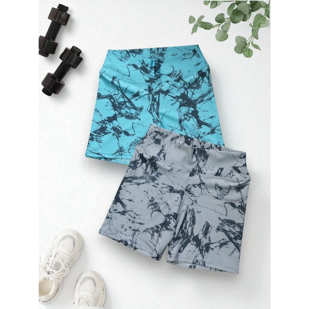 Kit 2 Short Marmorizado Fitness Cintura Alta Para Academia Esporte Tie Dye