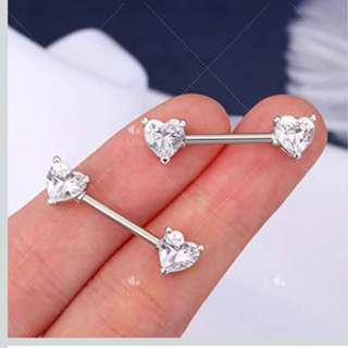 Kit 2 Piercing Aço Inox Mamilo Com Coração Zircônia em Oferta na Shopee