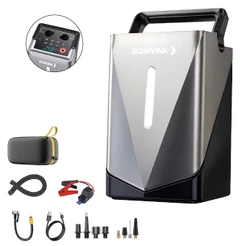 Auxiliar de Partida e Compressor Portátil Veicular para Emergências Compressor Ar Power Bank