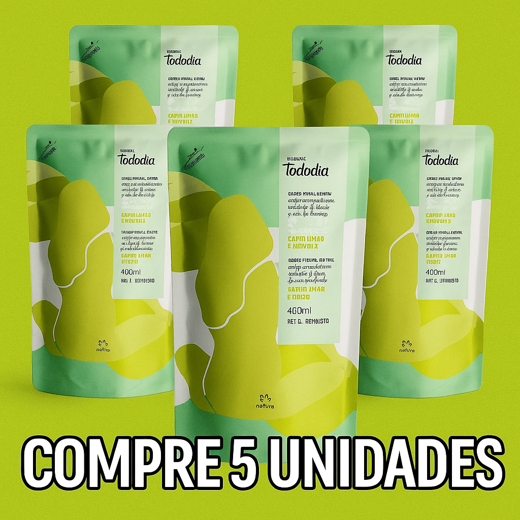 Kit Econômico com 5 Refis Creme Nutritivo Corporal Natura Tododia Capim Limão e Hortelã