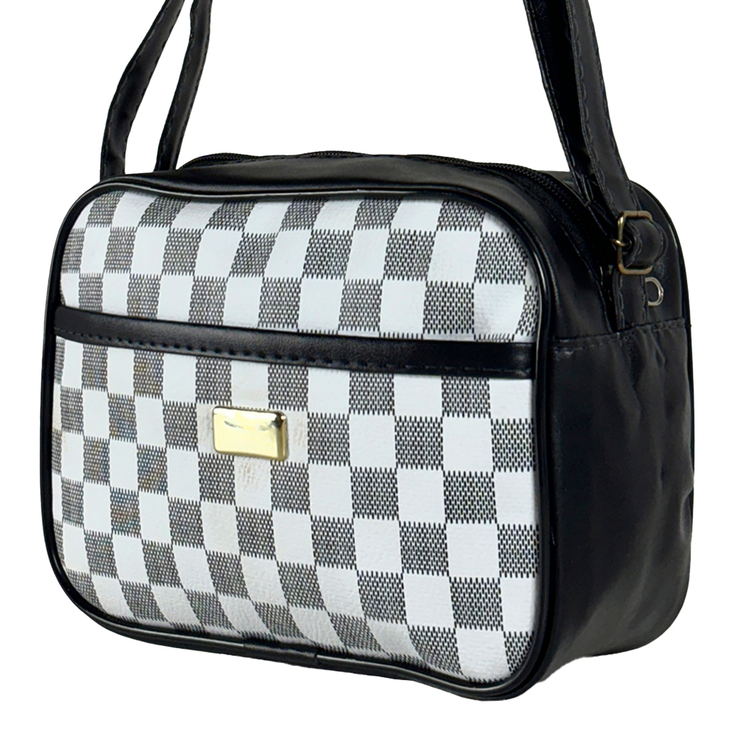 Bolsa Feminina Pequena Transversal Branca/Preto– Alça Ajustável Sofisticação em Cada Detalhe