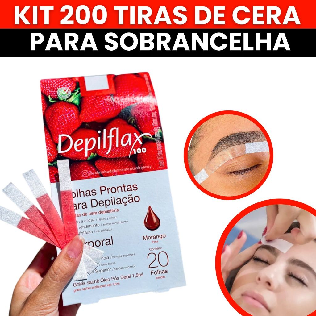 200 Tiras De Cera Pronta Sobrancelhas Buço Morango Depilflax em Oferta na Shopee