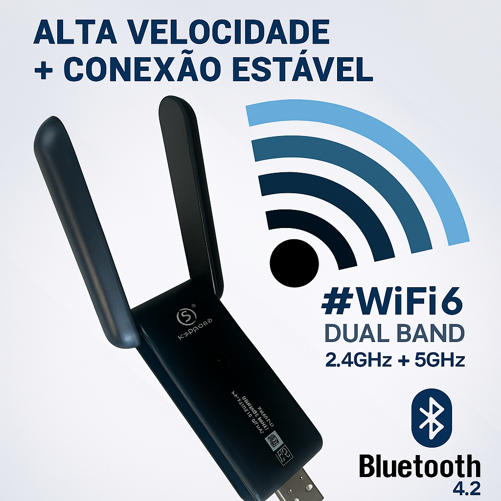 Adaptador USB WiFi Bluetooth Internet Rápida e Conexão Sem Fio Dual Band Alcance 10 Metros em Oferta na Shopee