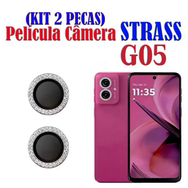 Kit (2 Pcs) Película Lente Câmera Brilho brilhante Diamante Para Motorola G05