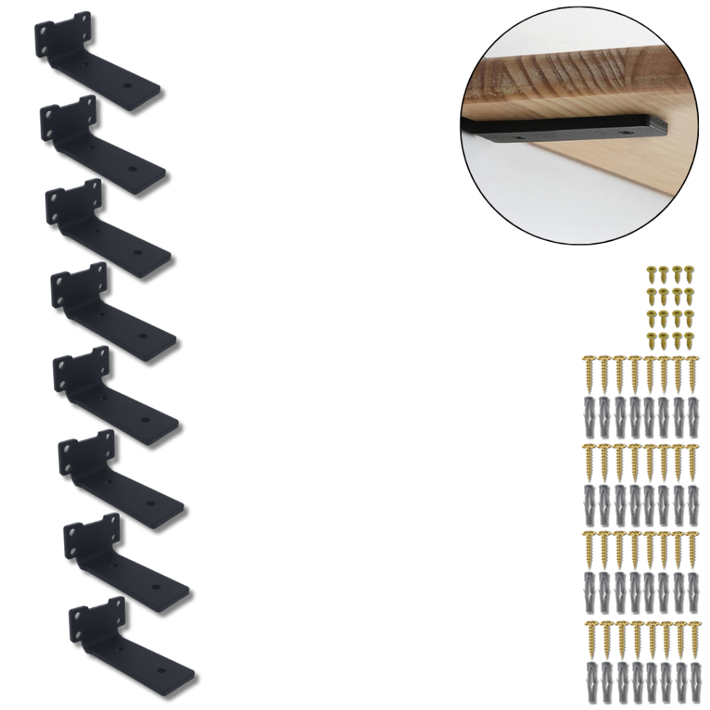 8 Suportes De Prateleira Design Invisível 10cm Cantoneira Invertida Mão Francesa Aço Resistente