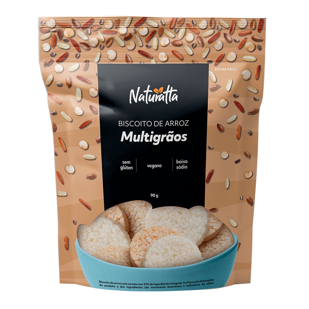 Biscoito Arroz Multigrãos Sem Glúten Naturatta 90 g - Vegano