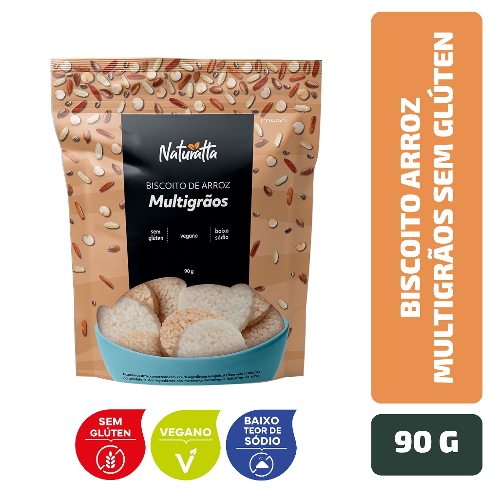 Biscoito Arroz Multigrãos Sem Glúten Naturatta 90 g em Oferta na Shopee