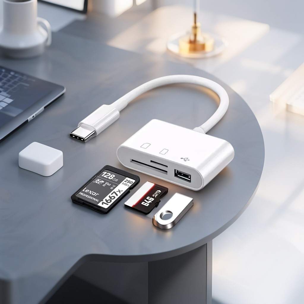 Hub Usb Tipo C 3 Em 1 Sd Tf Adaptador Leve Prático para Android e IOs notebook fácil de usar e rápido