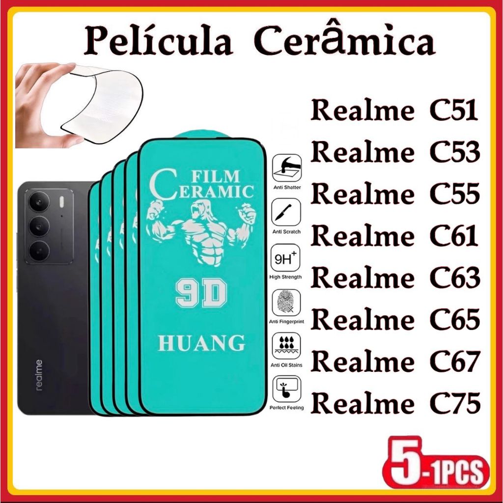 Película Cerâmica 9D 3D Gel Hidrogel Flexível Realme C51 C53 C55 C61 C63 C65 C67 C75