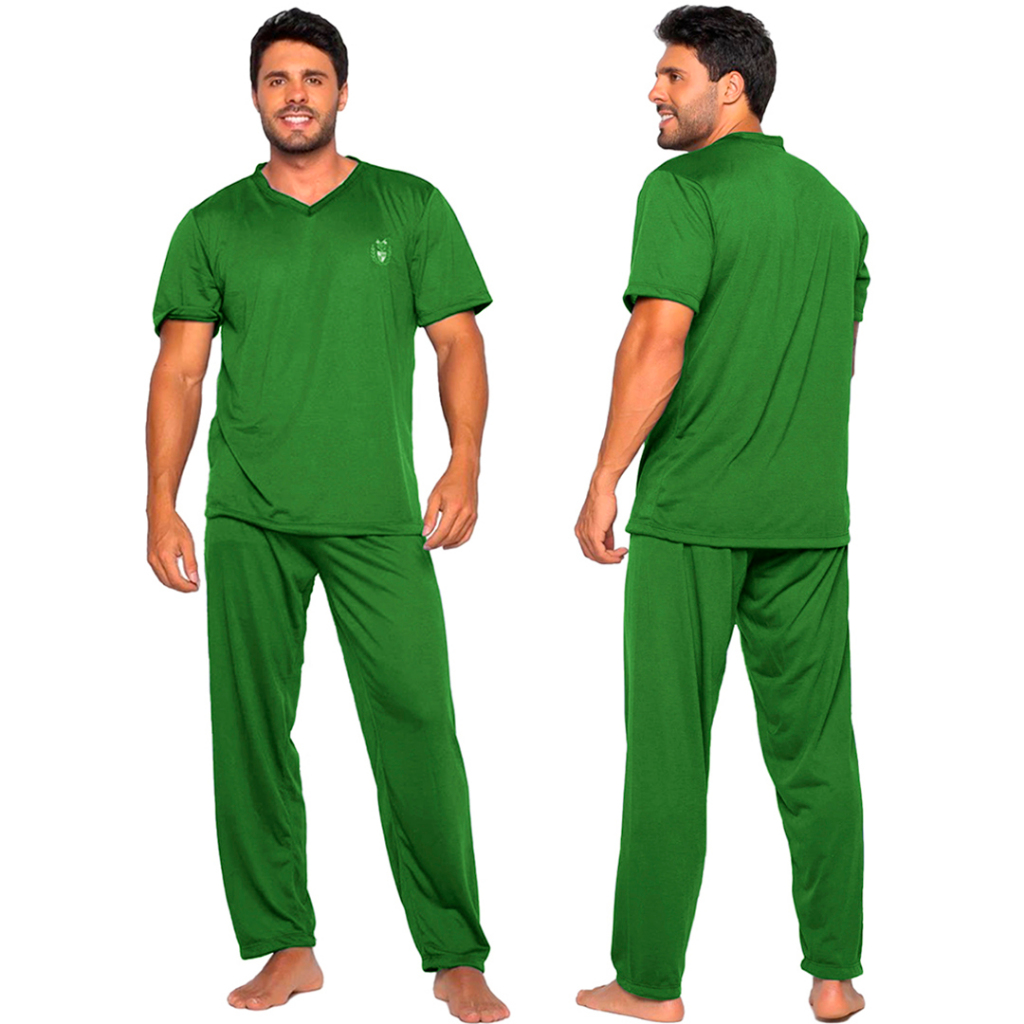 Pijama Liso Confortável Masculino Manga Curta Malha Traje de Dormir Elegante Inverno