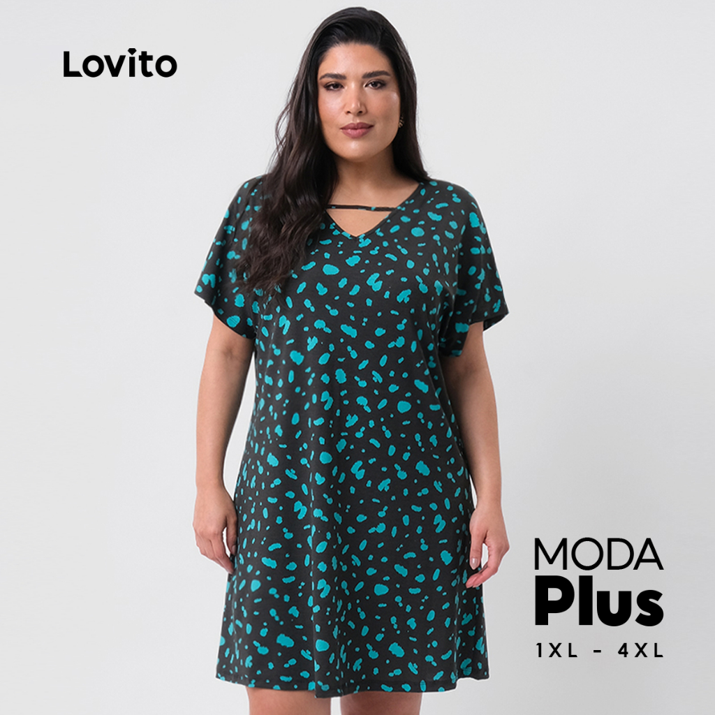 Lovito Vestido Casual Geométrico Plus Size Feminino LB498BRL528 em Oferta na Shopee