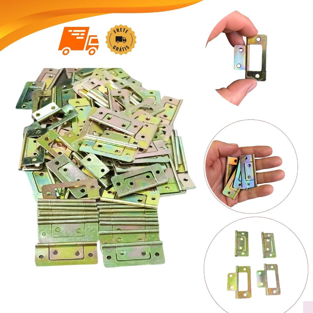Kit 100 Dobradiças Reta De Latão Sobrepor Artesanato 50x23mm