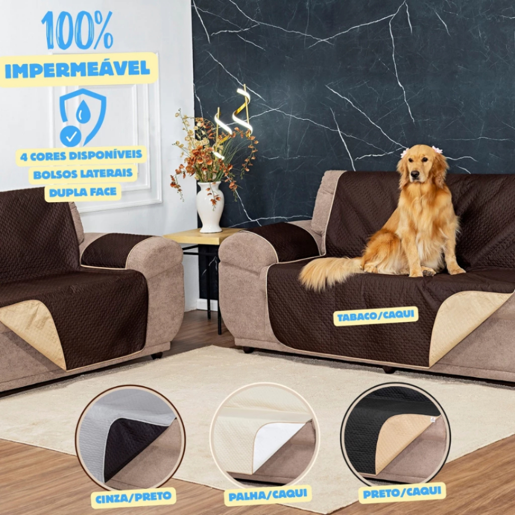 Kit Protetor Capa de Sofá Impermeável Dupla Face 2 e 3 Lugares c/ Bolsos Ótimo para Pets PROMOÇÃO em Oferta na Shopee