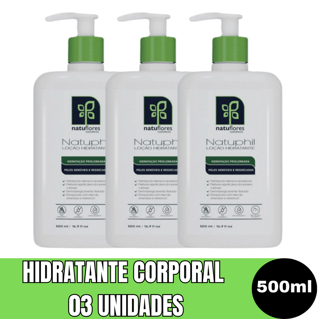 Kit 3 Unidades Loção Hidratante Corporal e Rosto Natuphil 500ml Pele Seca Sensível e Sem Cheiro em Oferta na Shopee