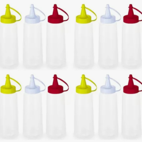 Kit 12 Bisnaga Para Condimentos Plastica Transparente Catchup Maionese 220ml