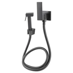 Ducha Higienica Chuveirinho Banheiro Quadrada 100% Metal Inox Preto Registro Suporte Mangueira Completa