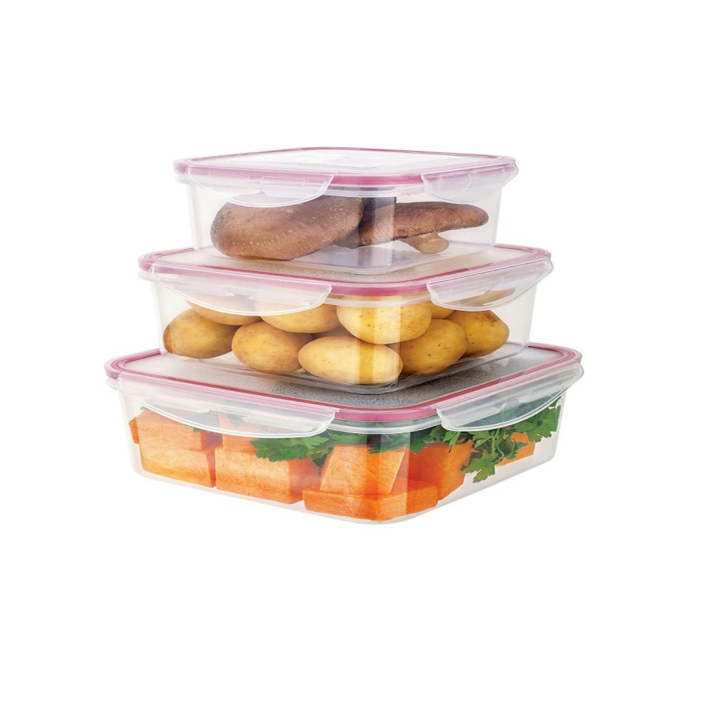 Kit 3 Potes Herméticos Transparentes – Organizador de Cozinha para Mantimentos com Tampa de Silicone