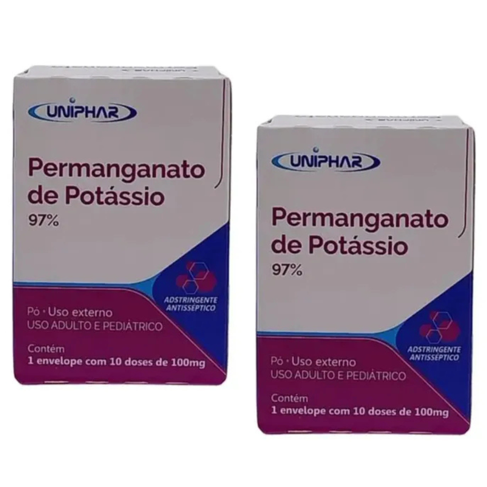 Kit com 2 Permanganato de Potássio 97% 10 doses de 100mg Uniphar