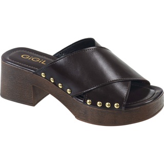 Sandália Tamanco Feminino Plataforma Meia Pata Madeira Tira X Tachas Metalizadas Laterais GiGiL em Oferta na Shopee