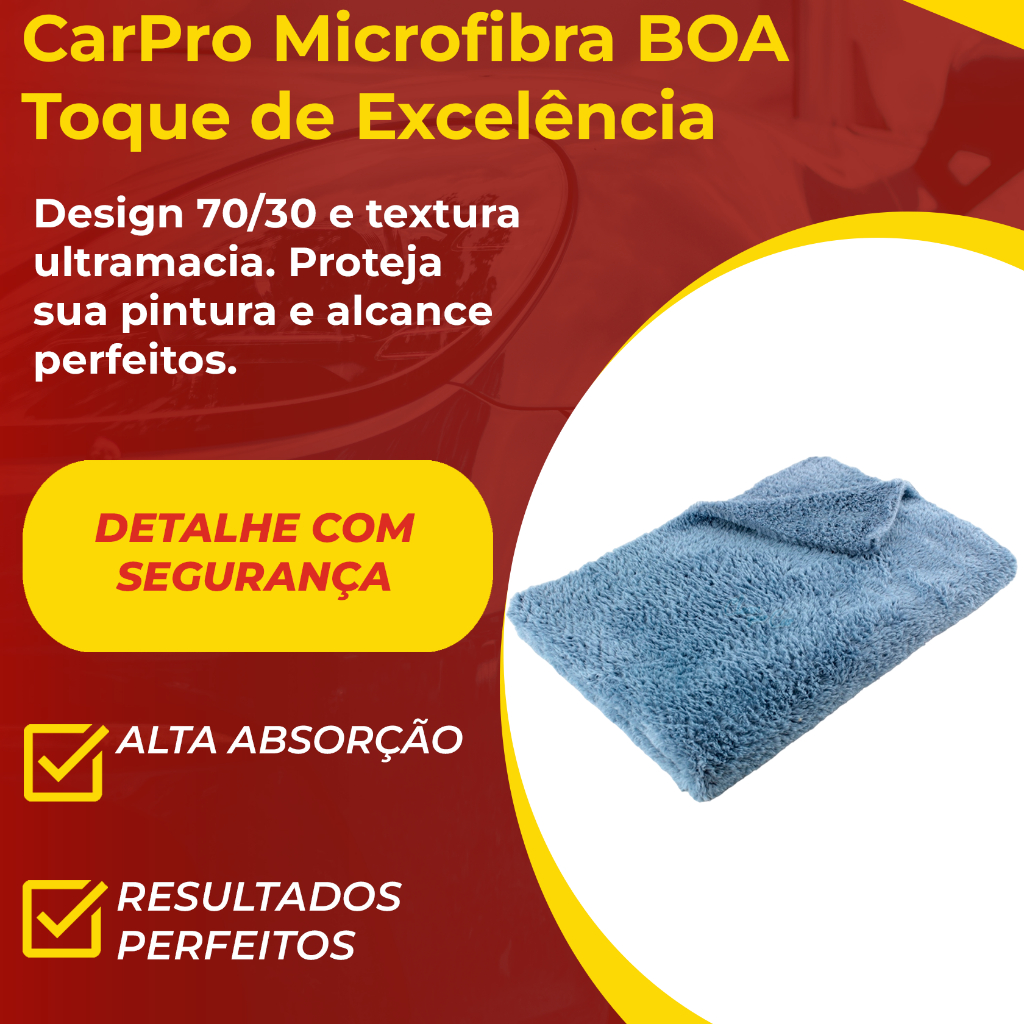 Toalha Microfibra CarPro BOA 40x60 500GSM Azul S/Borda Super Macia Polimento Cera Coating Automotivo