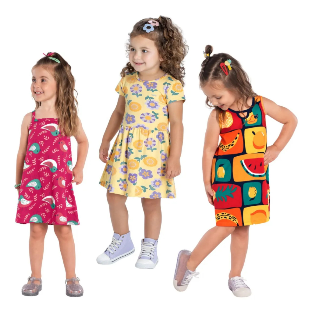 Kit 2 ou 3 Vestidos infantil Menina PIPA/ KYLY Verão criança lindo fresco Calor
