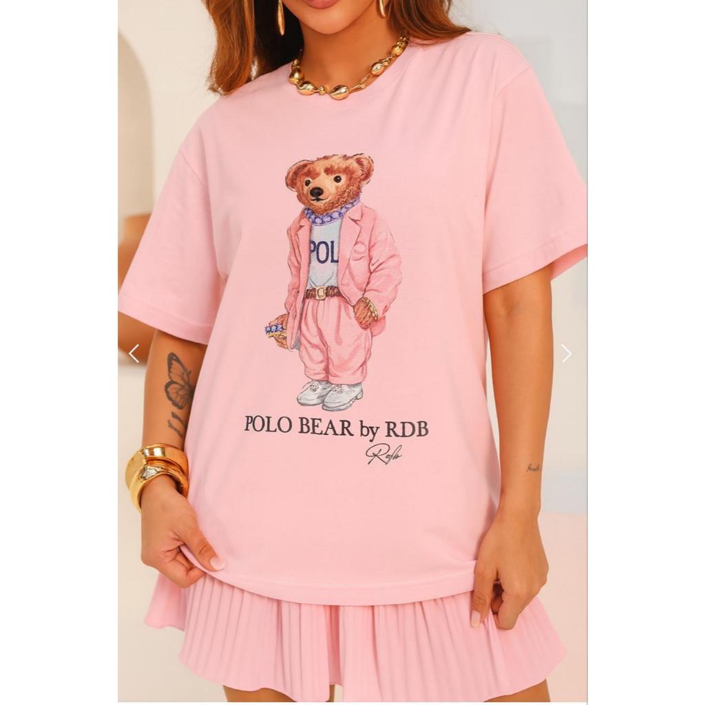 Camiseta Feminina Blusa Estampa Polo Bear Conforto e Estilo Casual 100% Algodão Moda Casual