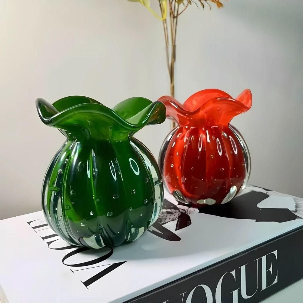 Kit 2 Vasos Trouxinha Murano Cristal Decoração Luxo Centro Mesa Sala Natal