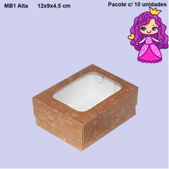 Embalagem MB1 Alta com Visor em papel Kraft/Branco - 12x9x4,5 cm - Pacote com 10 unidades