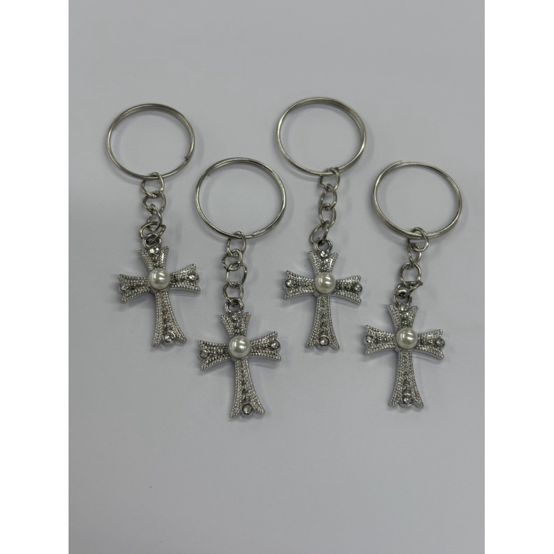 Chaveiros Cruz com Pérola e Strass - 20 unidades