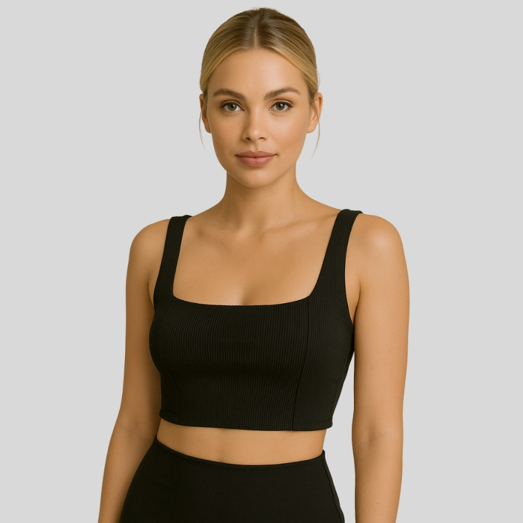 Cropped Top Feminino Ribana Canelada Tecido Duplo | Academia e Dia a Dia