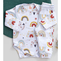 Conjunto Térmico Bebê Pagão Quentinho Longo Infantil Menina Inverno Estampa Arco-íris