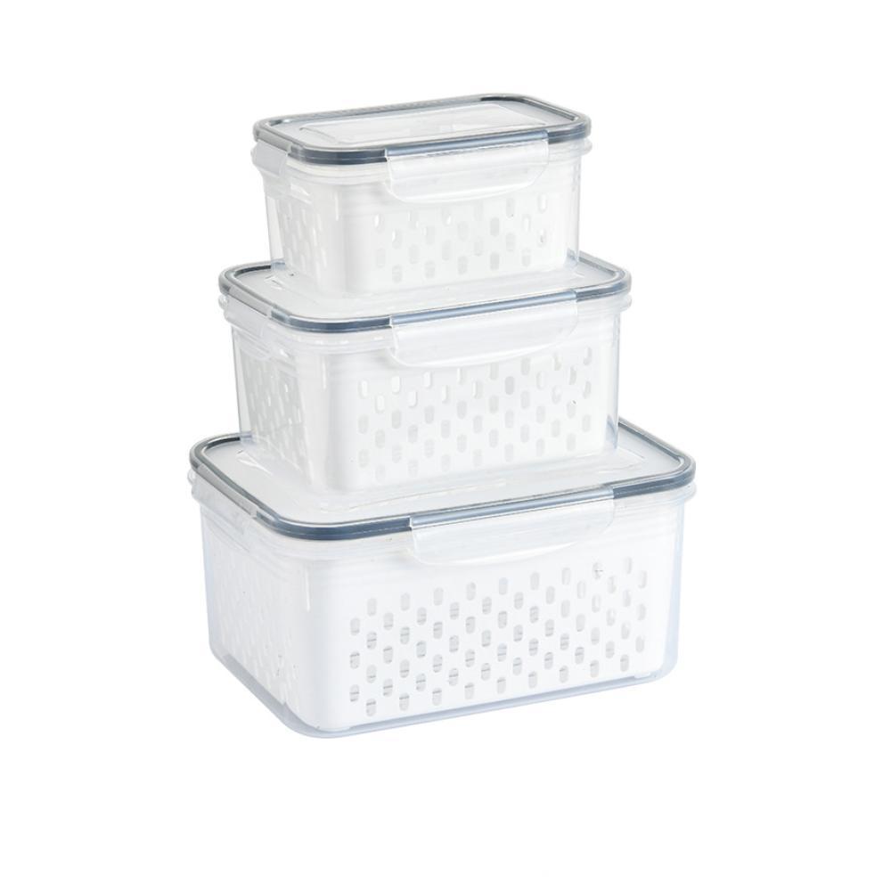 KIT 3 POTES ORGANIZADORES DE ACRÍLICO HERMÉTICOS MULTIUSO PARA FRUTAS GELADEIRA E COZINHA