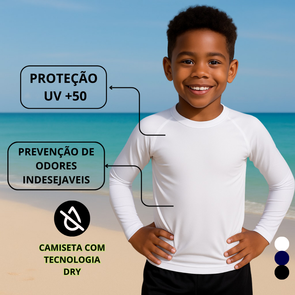 Roupa Infantil Menino Camisa Térmica Blusa Infantil Proteção Solar UV 50+ Segunda Pele Praia Verão