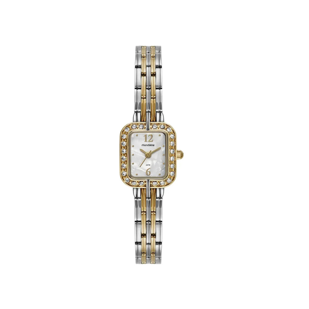 Relógio Mondaine Madrepérola Cristais Bicolor Feminino